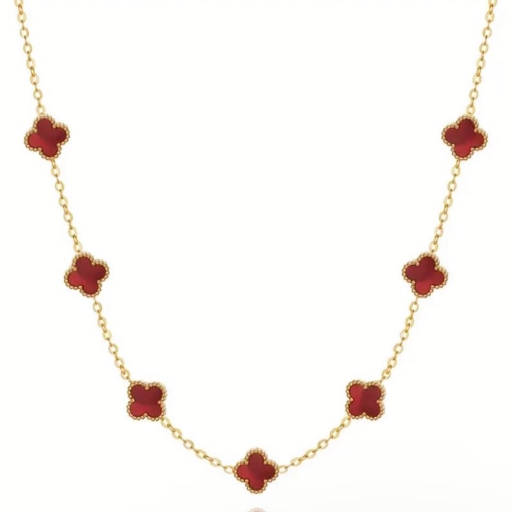 Women’s 7 elegant red clover motifs Lucky Stainless Steel Necklace Gift